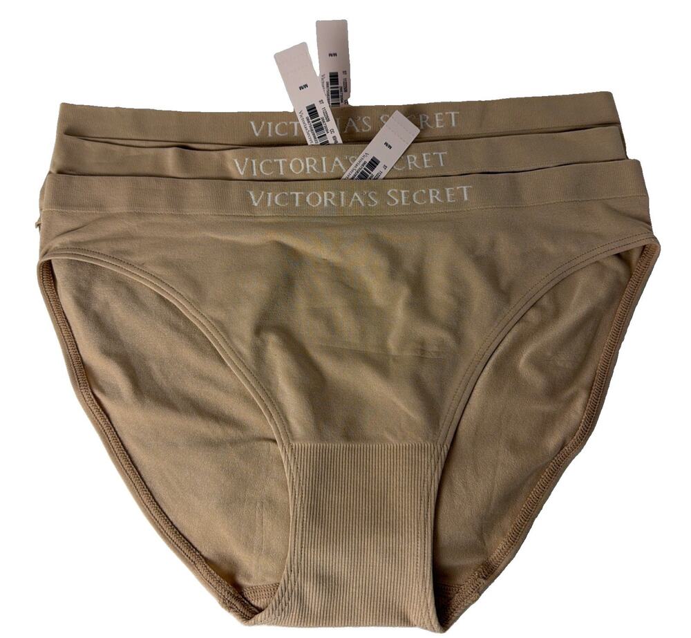 Victoria’s Secret Seamless Bikini Panties Sz M Nude Beige 3 Pack NWT